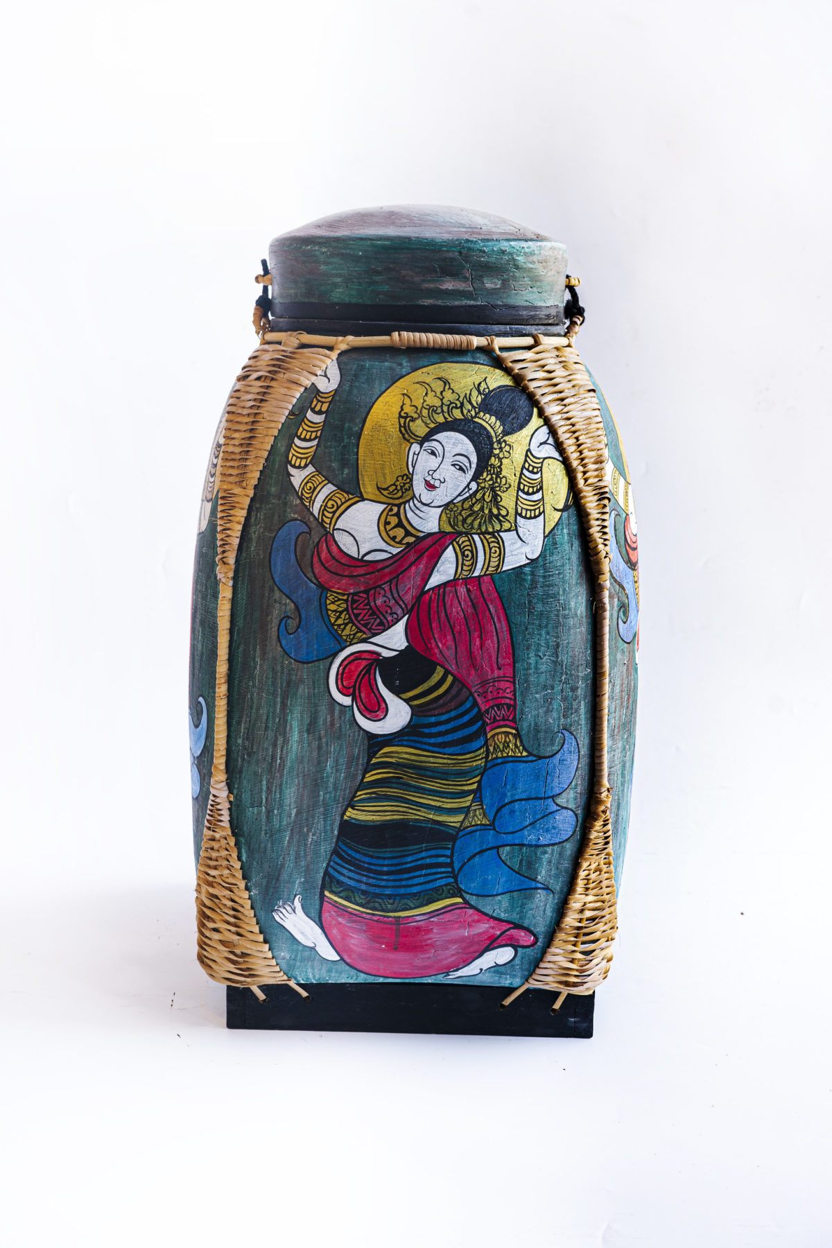 Lady painted on bamboo basket