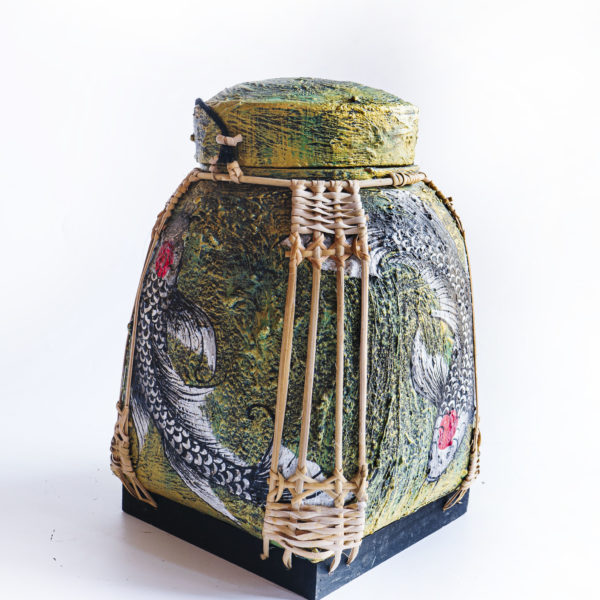 Chinese bamboo basket fish painting
