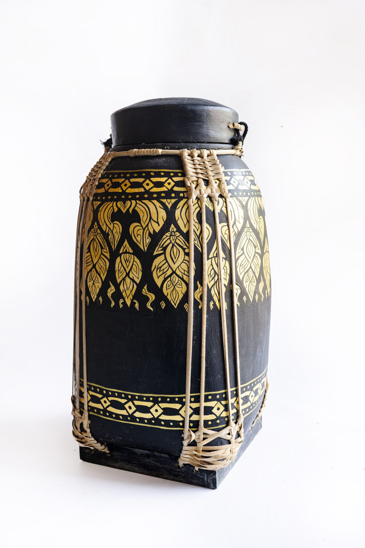 Dark painted bamboo basket