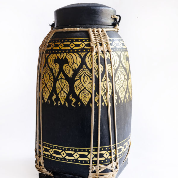Dark painted bamboo basket