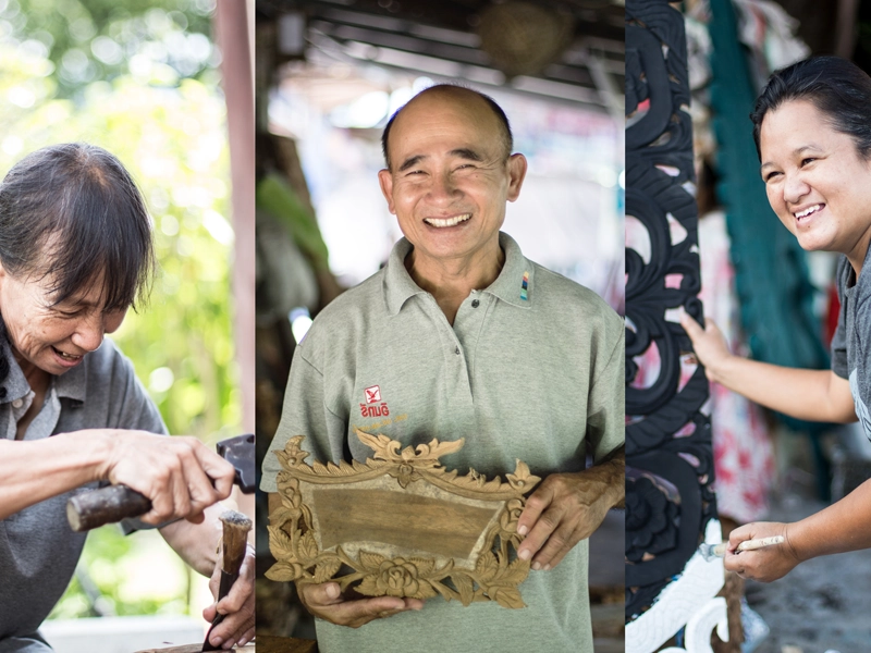 Happy artisans handcrafting mandala in Thailand