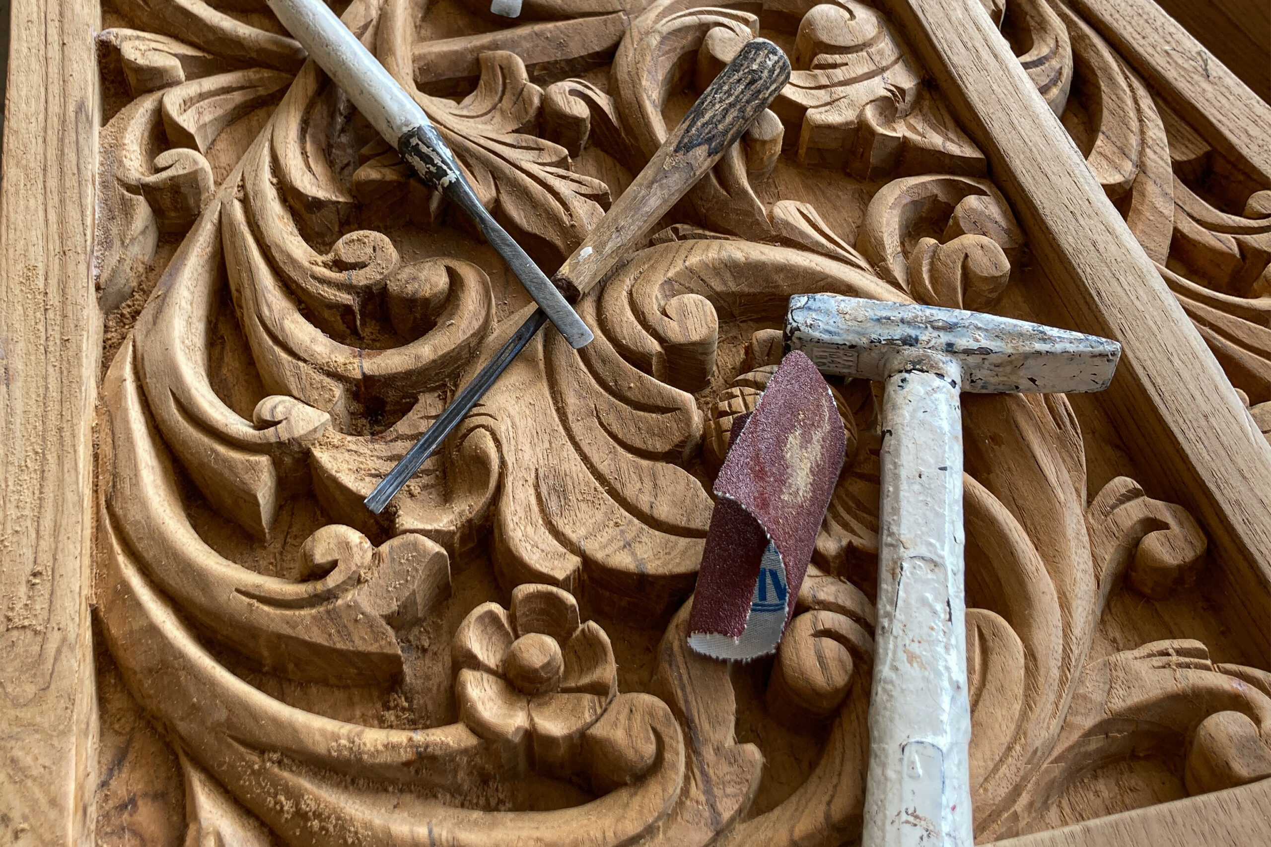 Hand carving teak wood wall art