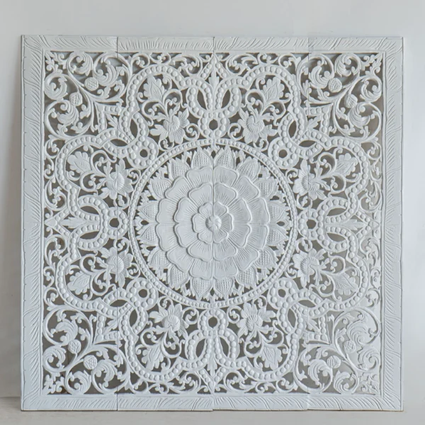 Wall mandala wood carving in reclaimed teak wood