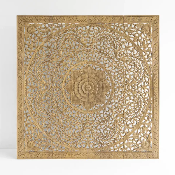 Teak king size wooden bed headboard in brown