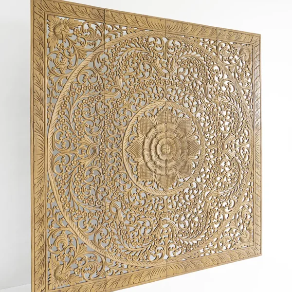 Sideview wall art hanging lotus wood carving from thailand