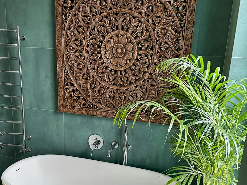 Wall art mounted hand carved in teak wood from Thailand