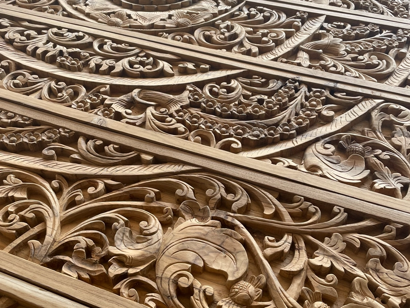 Natural solid teak wood carving details