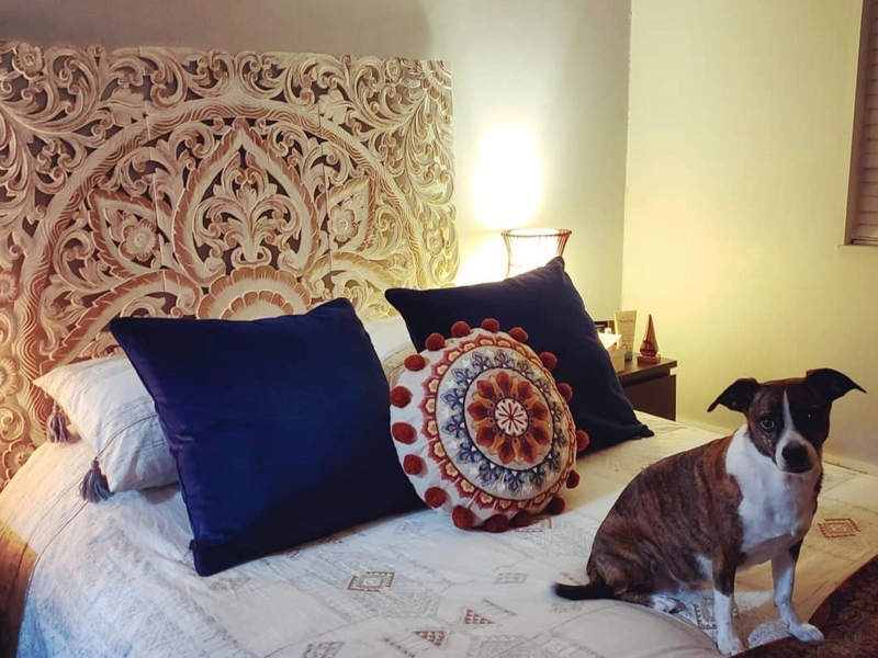 Headboard for queen size bed frame in teak wood