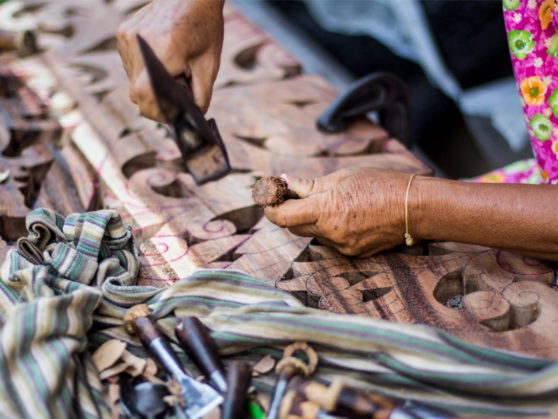 Sculpture in progress of headboard in solid timber