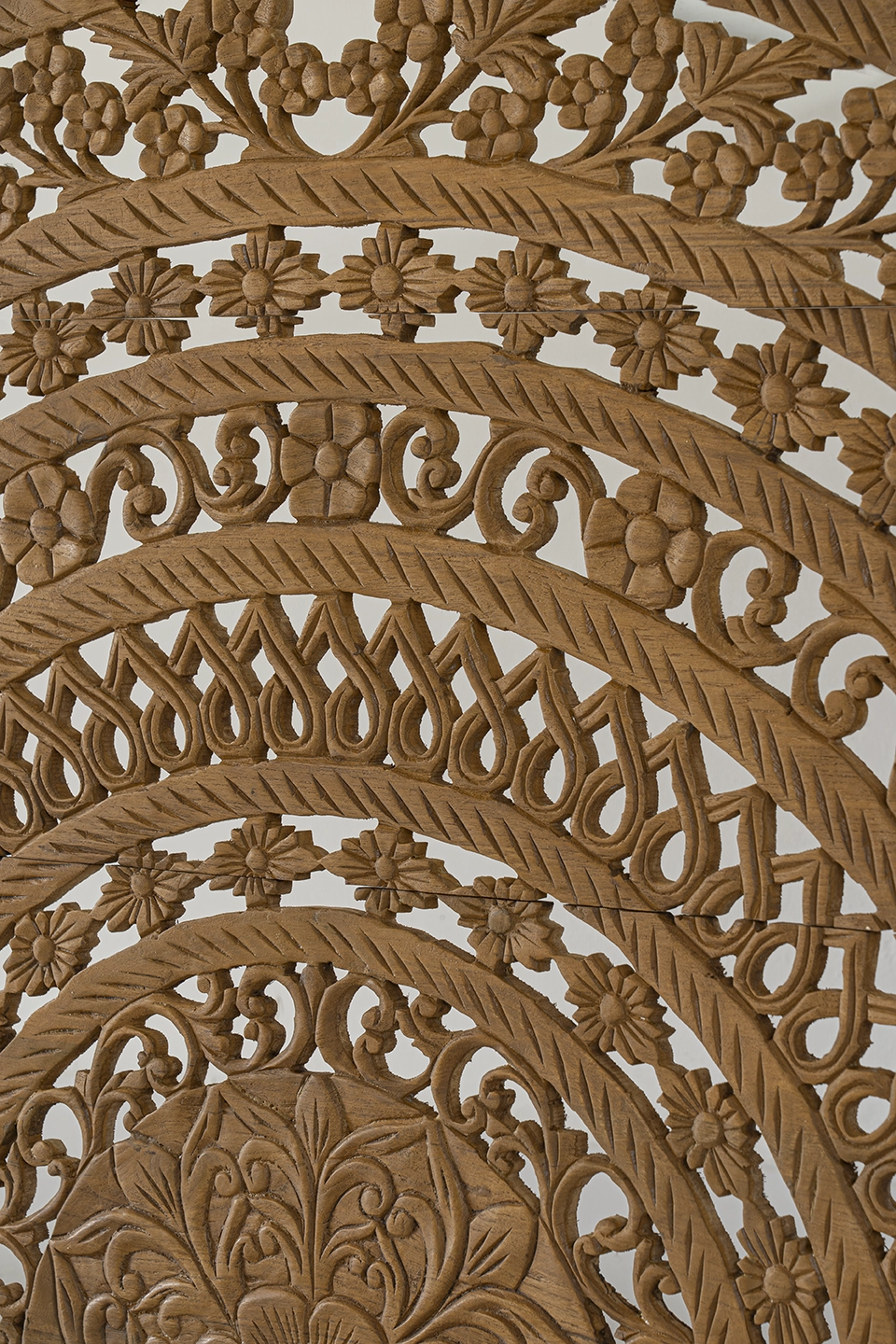 Moroccan-hand-carved-low-profile-bed-headboard-from-reclaimed-teak-wood-brown-4 Moroccan hand-carved low-profile teak headboard in brown finish, 72-inch design with intricate floral arches