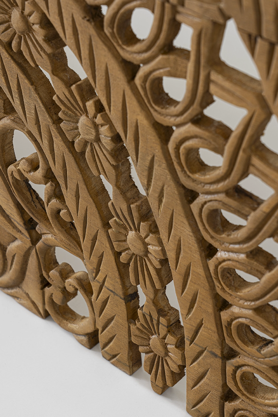 Moroccan-hand-carved-low-profile-bed-headboard-from-reclaimed-teak-wood-brown-5 Moroccan hand-carved low-profile teak headboard in brown finish, 72-inch design with intricate floral arches