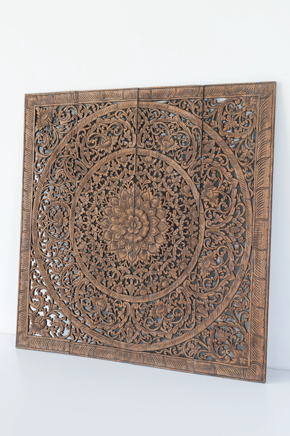 Wood-wall-art-hanging-rustic-home-decoration-large-panels-48in-brown-2 Rustic brown stain wood carved panels in Teak
